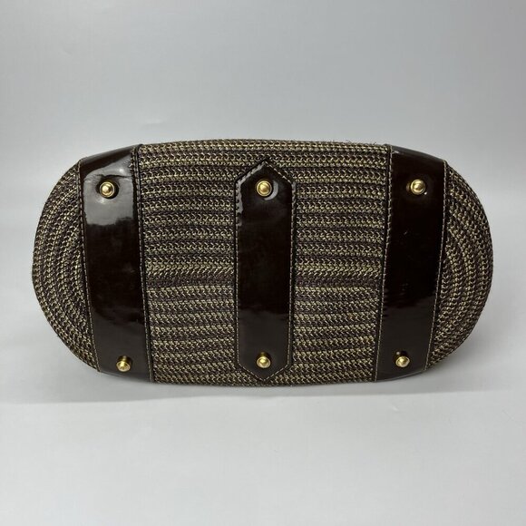 Eric Javits Handbag Double Handle Purse Brown‎ Gold Metallic Woven Straw - Picture 6 of 16